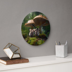 Mice Under Mushroom Sheltering From Rain, Large Clock