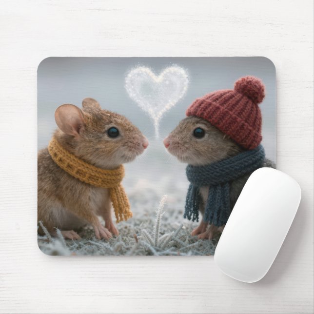 Mice With a Frosty Heart Mouse Pad (With Mouse)