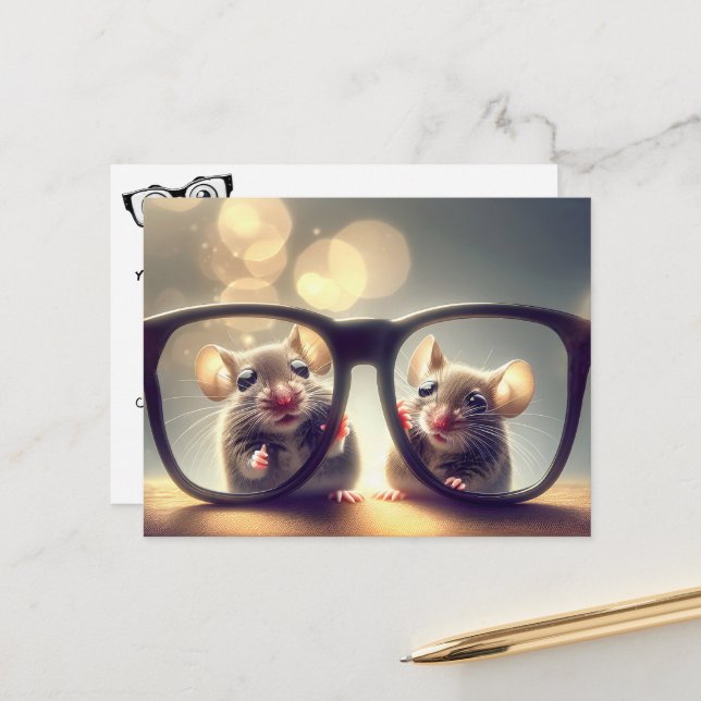 Mice With Big Glasses Eye Doctor Postcard (Front/Back In Situ)