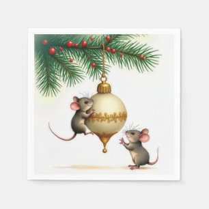 Mice With Gold Christmas Ornament Napkin