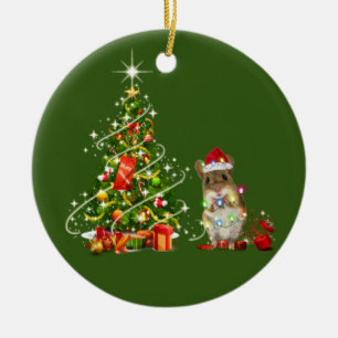 Mice With Hat LIGHTS Christmas Ceramic Ornament