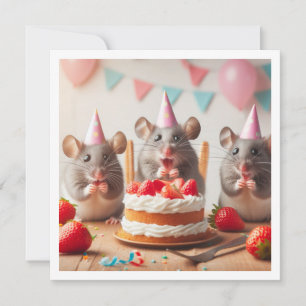 Mice with party hats, mouse birthday invitation