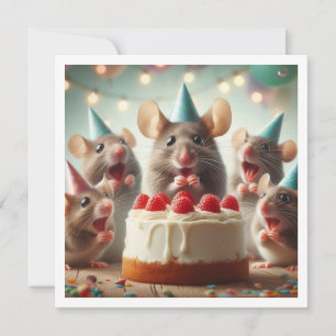 Mice with party hats, mouse birthday invitation