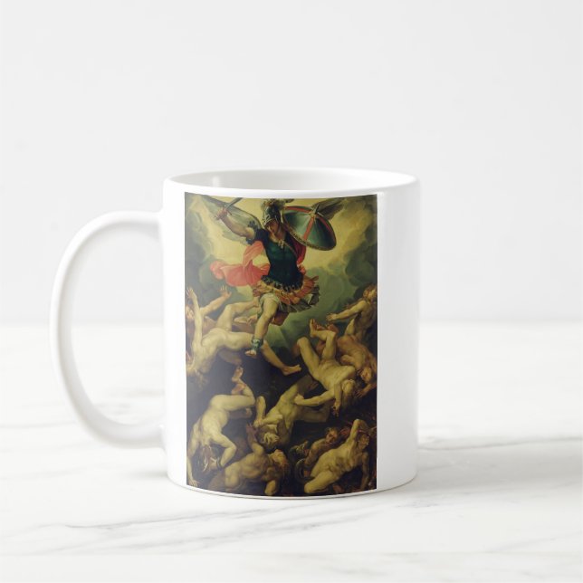 Michael and the fallen angels by Giuseppe Cesari Coffee Mug (Left)
