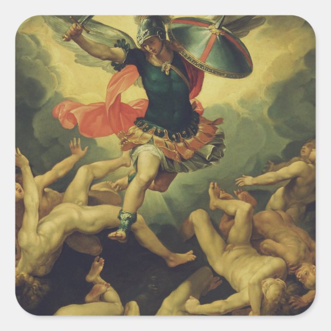Michael and the fallen angels by Giuseppe Cesari Square Sticker (Front)