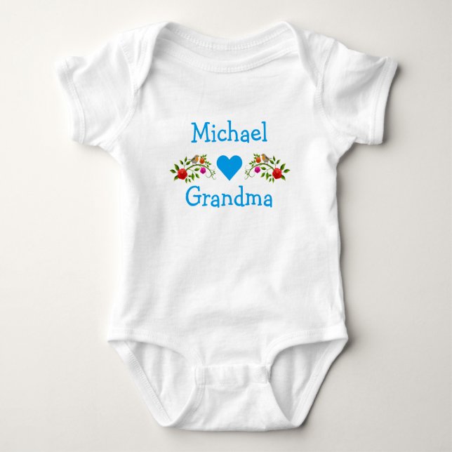 Michael Hearts Loves Grandma Twins Flowers Birds Baby Bodysuit (Front)