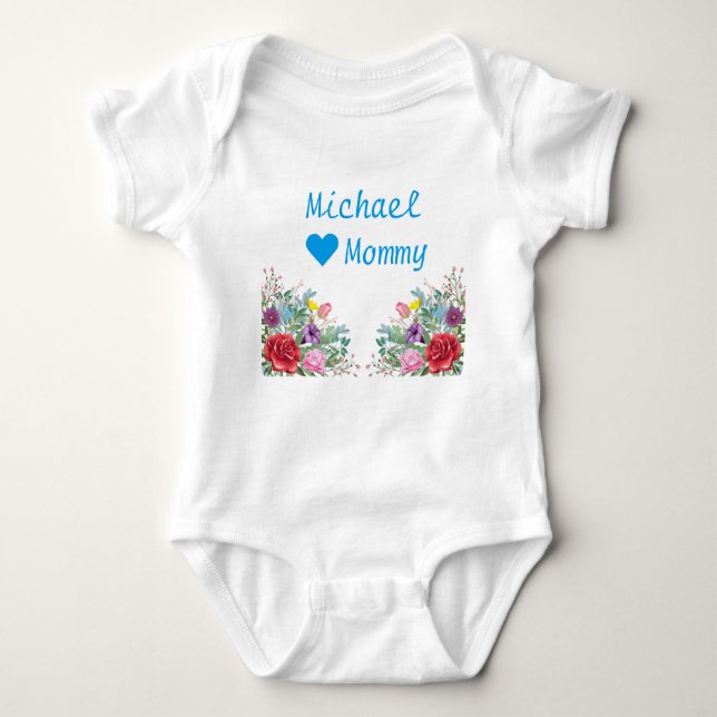 Michael Loves Mummy Twins Twin Brothers Flowers Baby Bodysuit (Front)