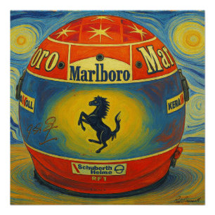 Michael Schumacher's Legendary F1 Ferrari Helmet Poster