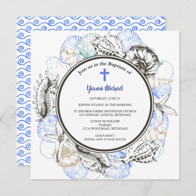 Michael Square Baptism Invitation (Front/Back)