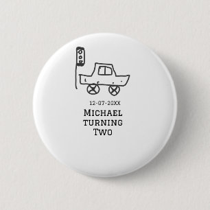Michael turning two birthday toy car traffic light 6 cm round badge