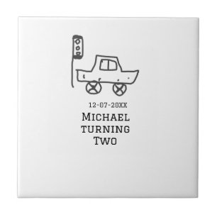 Michael turning two birthday toy car traffic light ceramic tile