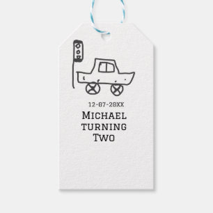 Michael turning two birthday toy car traffic light gift tags
