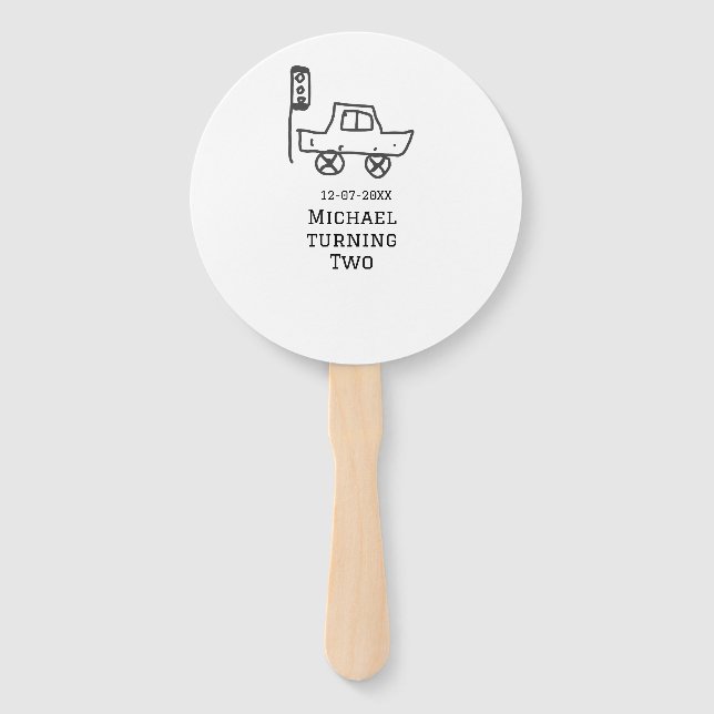 Michael turning two birthday toy car traffic light hand fan (Front)