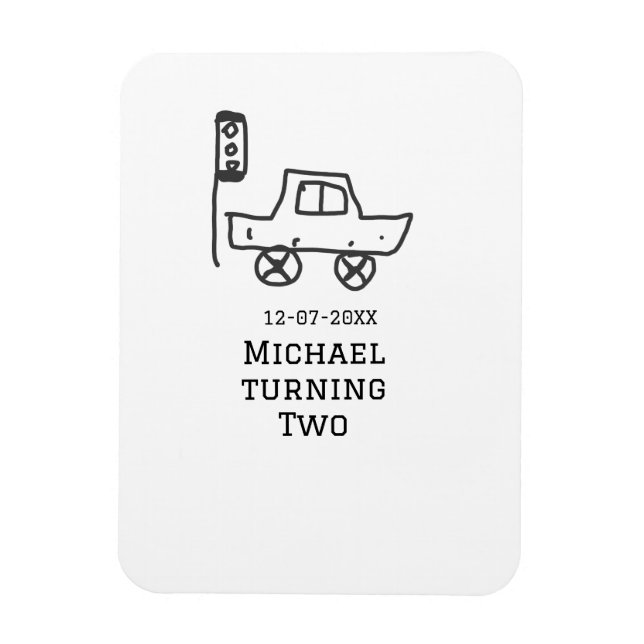 Michael turning two birthday toy car traffic light magnet (Vertical)
