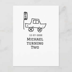 Michael turning two birthday toy car traffic light postcard