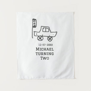 Michael turning two birthday toy car traffic light tapestry