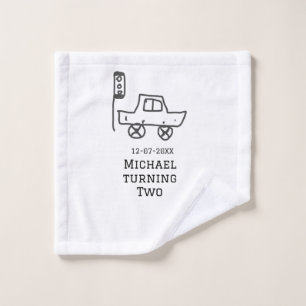 Michael turning two birthday toy car traffic light wash cloth
