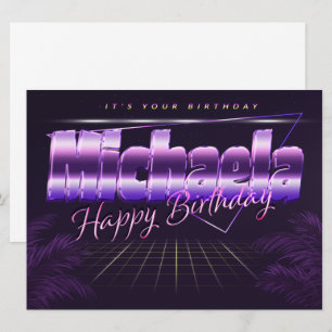 Michaela Name Vorname lila retro Karte Geburtstag Card