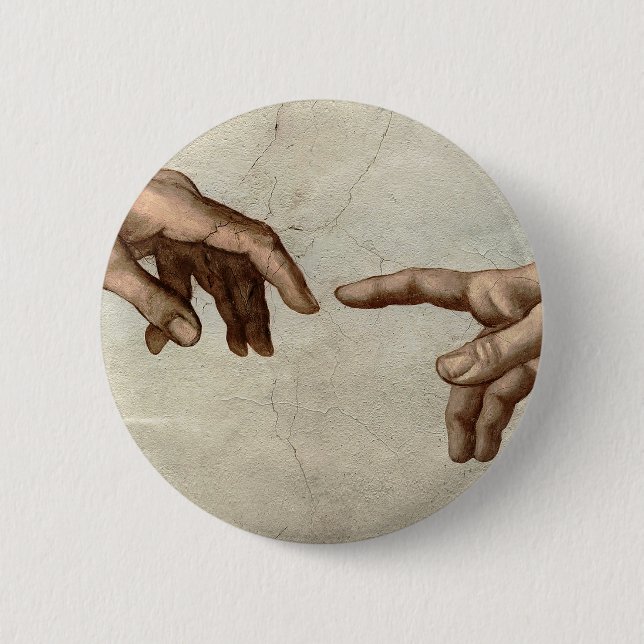 Michaelangelo hands creation adam god 6 cm round badge (Front)