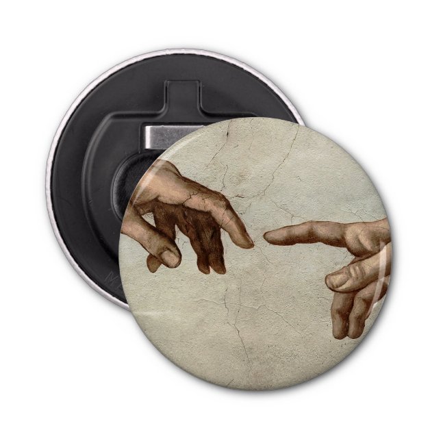 Michaelangelo hands creation adam god bottle opener (Front)