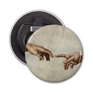 Michaelangelo hands creation adam god bottle opener