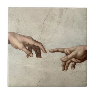 Michaelangelo hands creation adam god ceramic tile