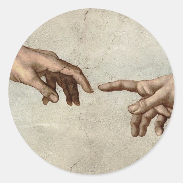 Michaelangelo hands creation adam god classic round sticker (Front)