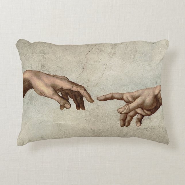 Michaelangelo hands creation adam god decorative cushion (Front)