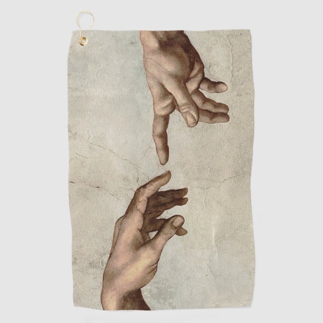 Michaelangelo hands creation adam god golf towel (Front)