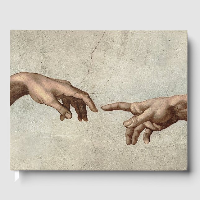 Michaelangelo hands creation adam god guest book (Front)