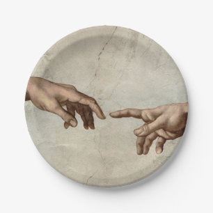 Michaelangelo hands creation adam god paper plate