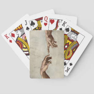 Michaelangelo hands creation adam god playing cards