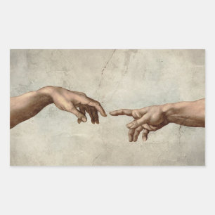 Michaelangelo hands creation adam god rectangular sticker