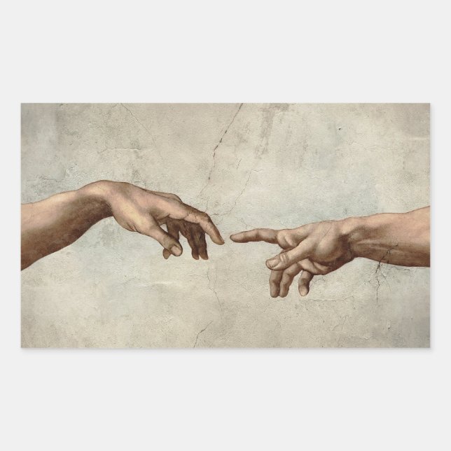 Michaelangelo hands creation adam god rectangular sticker (Front)