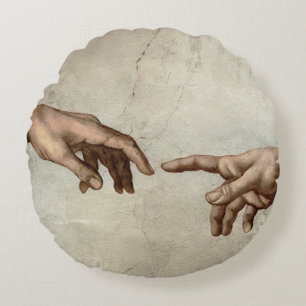 Michaelangelo hands creation adam god round cushion
