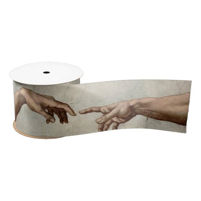 Michaelangelo hands creation adam god satin ribbon (Spool)