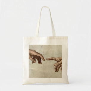 Michaelangelo hands creation adam god tote bag