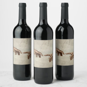 Michaelangelo hands creation adam god wine label