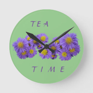 Michaelmas Daisy Cust. Green Acrylic Wall Clock