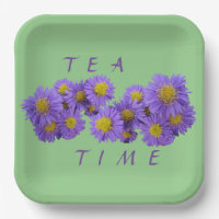 Michaelmas Daisy Cust. Green Square Paper Plate