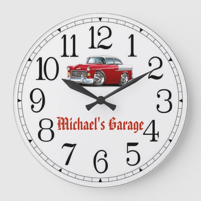 Michael's Garage Red & White Classic Car Clock (Front)