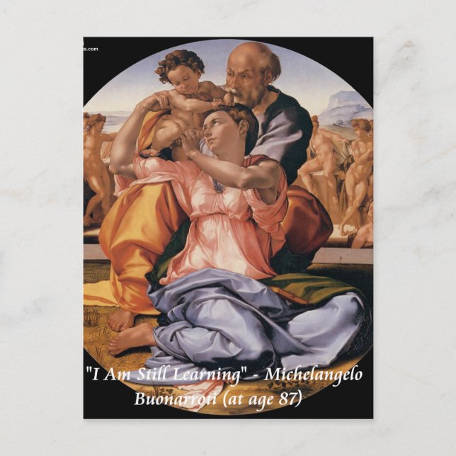 Michelangelo Art & Famous "Learning" Quote Postcard (Front)
