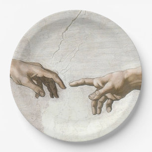 Michelangelo Creation of Adam Hands Fine Art Paper Plate