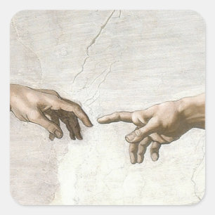 Michelangelo Creation of Adam Hands Fine Art Square Sticker