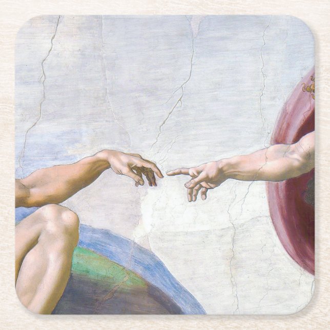 Michelangelo - Creation of Adam Isolated Square Paper Coaster (Front)