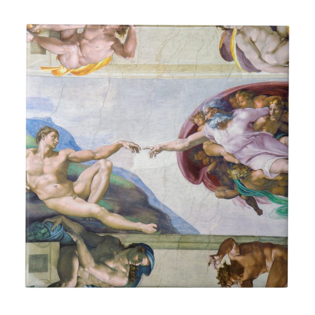 Michelangelo - Creation of Adam, Sistine Chapel's Ceramic Tile (Front)