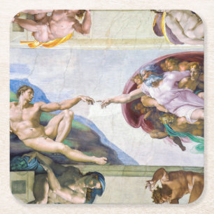 Michelangelo - Creation of Adam, Sistine Chapel's Square Paper Coaster
