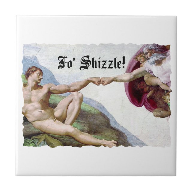 Michelangelo Creation Of Man Fist Bump Fo Shizzle Tile (Front)