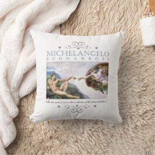Michelangelo Creation of Man Painting with Quote Cushion