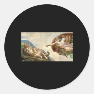 Michelangelo Hand Of God Parody Cat And Adam Classic Round Sticker